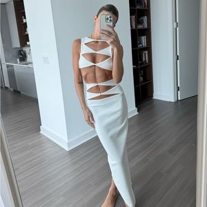 White bandage two piece skirt set